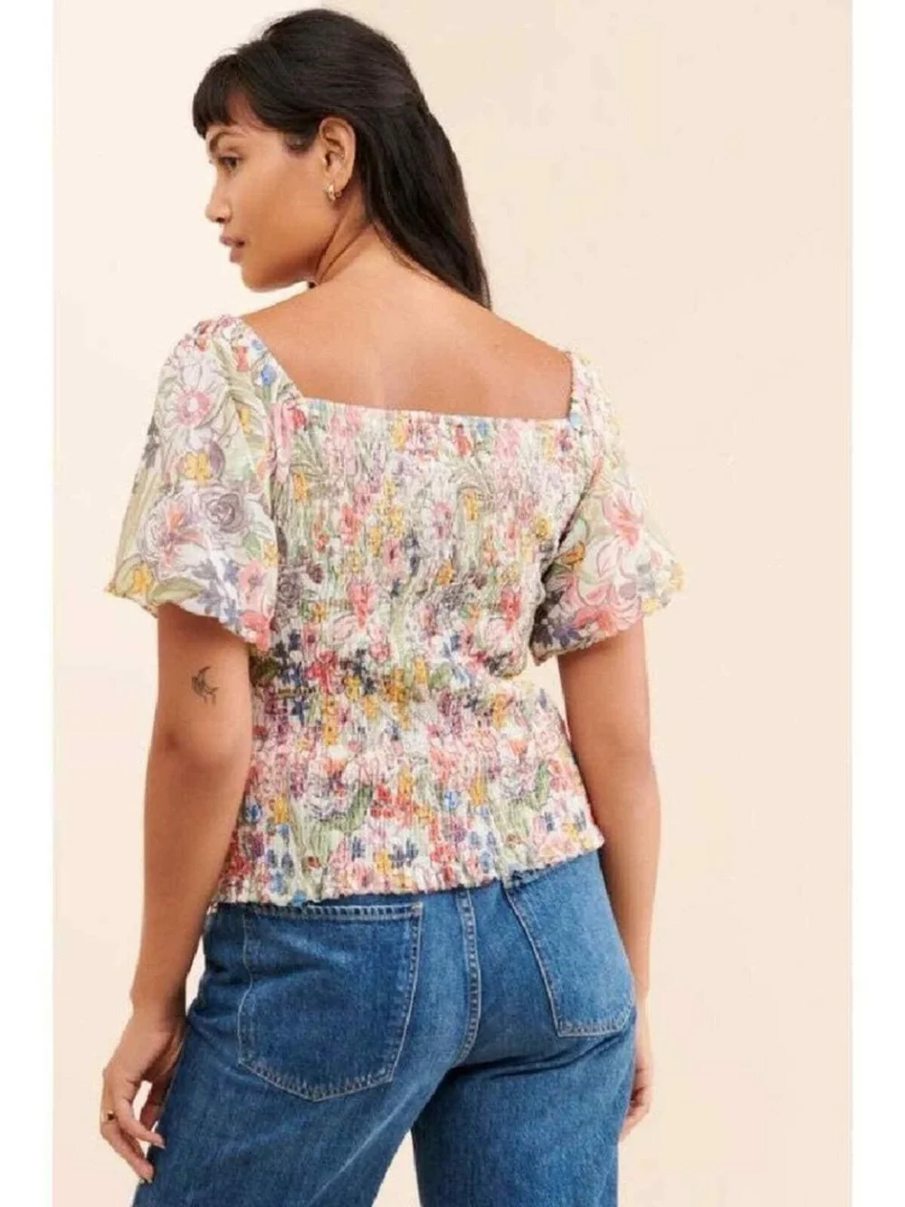 NWT Anthropologie Floral Aurelia Smocked Top Puff Sleeve Size S Cottagecore